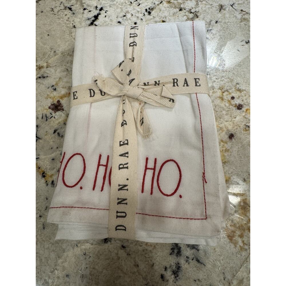 Rae Dunn Set Of 4 Embroidered Napkins White Red Merry Christmas Fa La La New